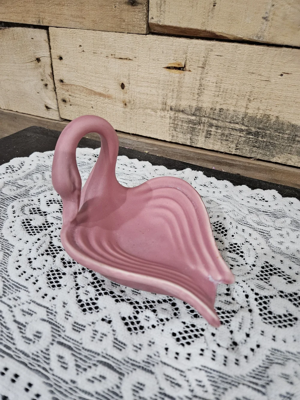 Pink Ceramic Swan Basket Decorative Home Accent